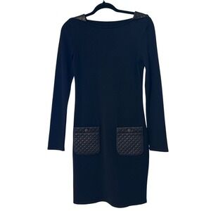 Chanel Black Wool Cashmere Knit Dress Quilted Lambskin Pockets CC Buttons